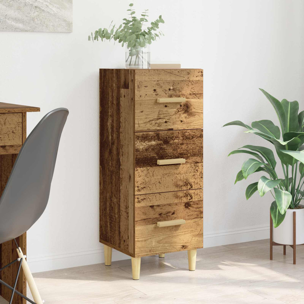 Dressoir met lade Oud hout 34.5 x 34 x 90 cm Bewerkt hout is nu te koop bij PeponiXL, paradijselijk wonen!