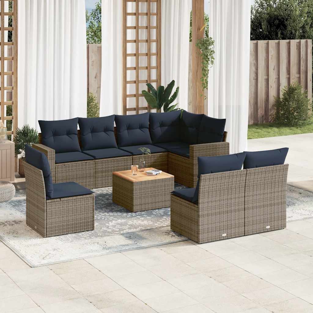 9-delige Loungeset met kussens poly rattan grijs is nu te koop bij PeponiXL, paradijselijk wonen!
