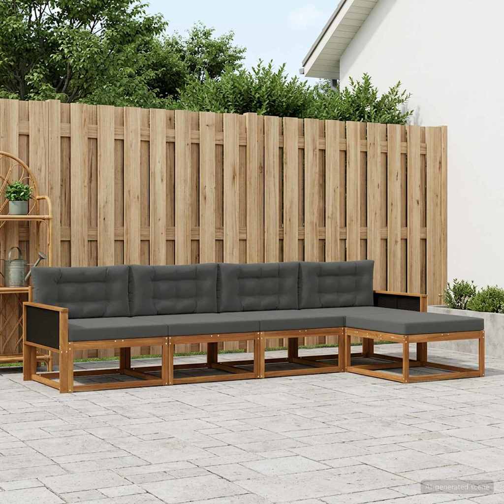 Buiten bankenset met kussen 5 pcs Natuurlijk en Antraciet is nu te koop bij PeponiXL, paradijselijk wonen!