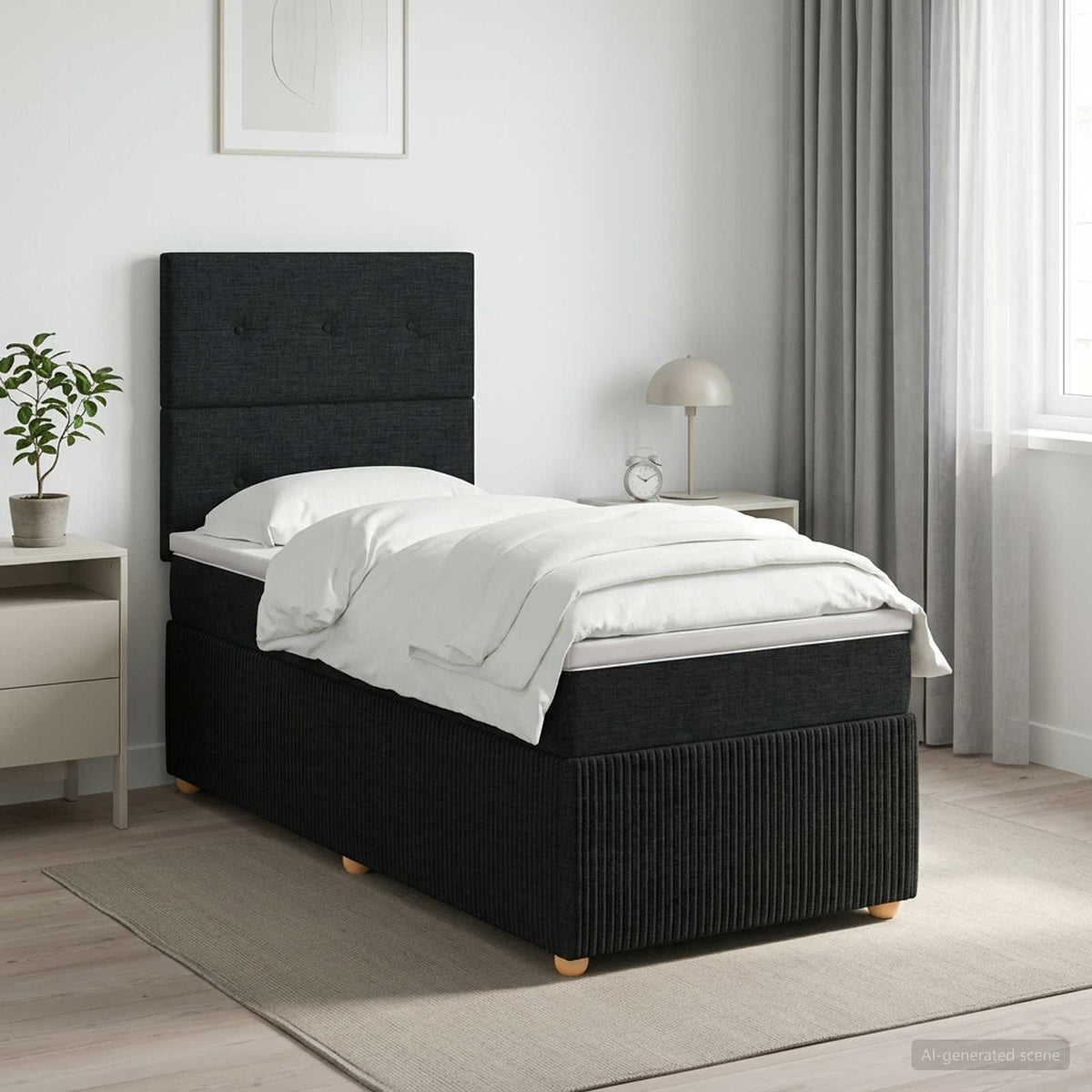 Boxspringbed met matras met hoofdeinde Zwart 90 x 200 cm Stof is nu te koop bij PeponiXL, paradijselijk wonen!