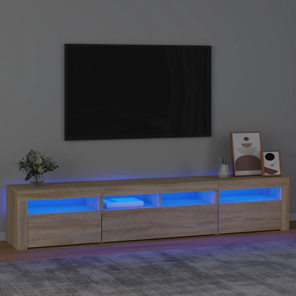 Tv-meubel met LED-verlichting 210x35x40 cm sonoma eikenkleurig is nu te koop bij PeponiXL, paradijselijk wonen!