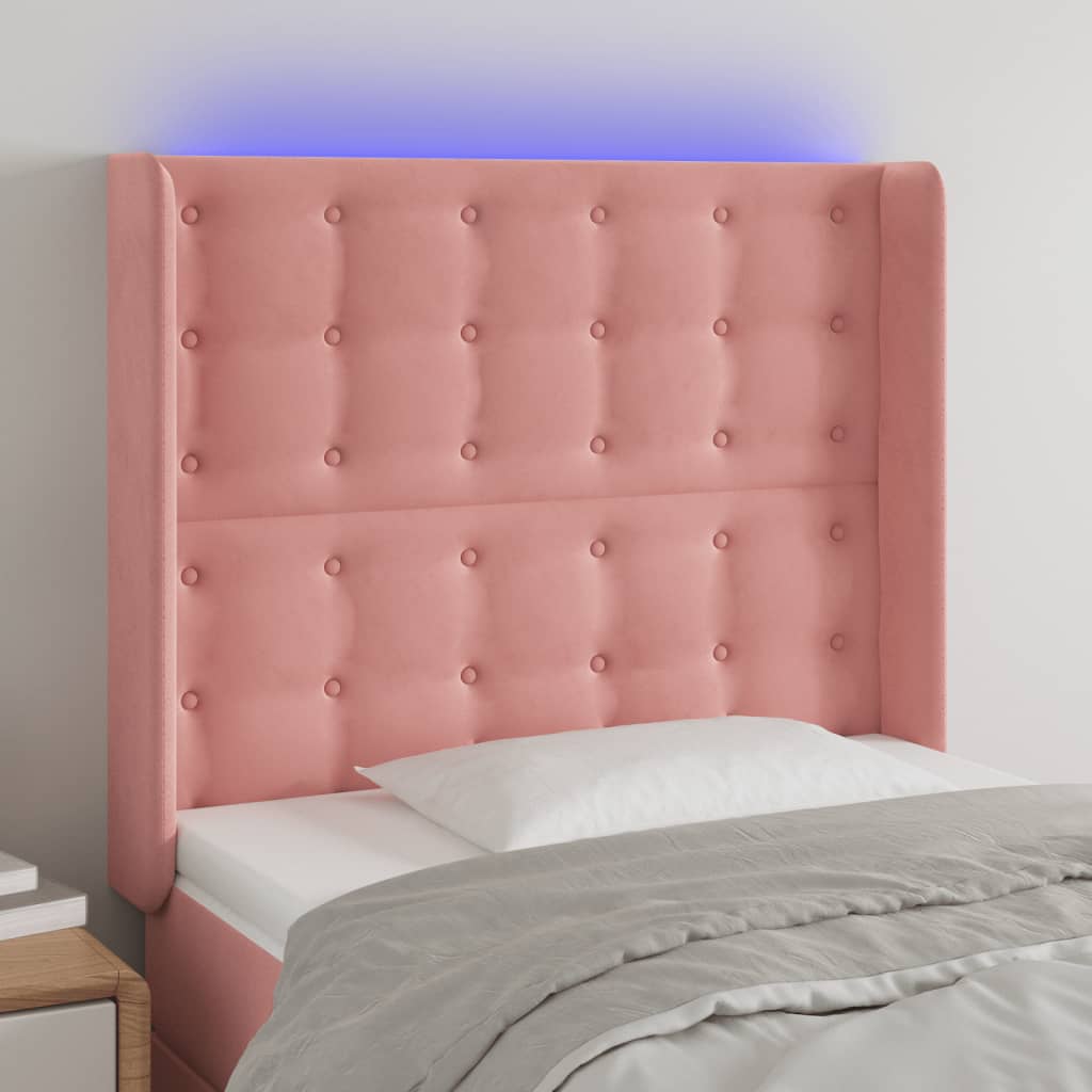 Hoofdbord LED 83x16x118/128 cm fluweel roze is nu te koop bij PeponiXL, paradijselijk wonen!