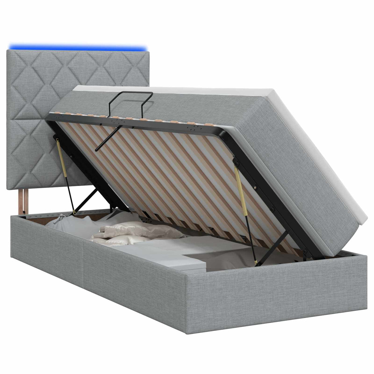 LED Opslagbed met Matras Lichtgrijs 100 x 200 cm Stof is nu te koop bij PeponiXL, paradijselijk wonen!