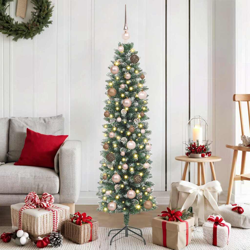 Kunstmatige slanke kerstboom met 150 LED Groen en Wit 150 cm is nu te koop bij PeponiXL, paradijselijk wonen!