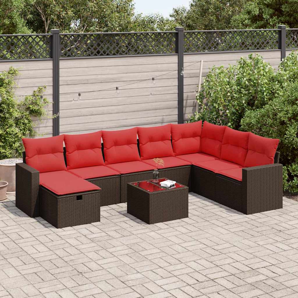 9-delige Loungeset met kussens poly rattan bruin is nu te koop bij PeponiXL, paradijselijk wonen!