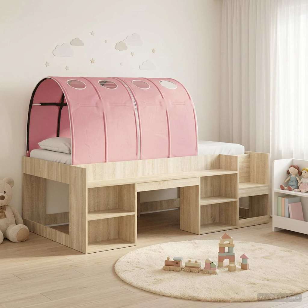 Bedframe met tunnel 3 st Sonoma eiken en roze Bewerkt hout is nu te koop bij PeponiXL, paradijselijk wonen!