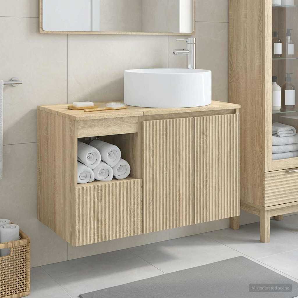 Badkamermeubelset 2 st Sonoma Eiken Bewerkt hout is nu te koop bij PeponiXL, paradijselijk wonen!