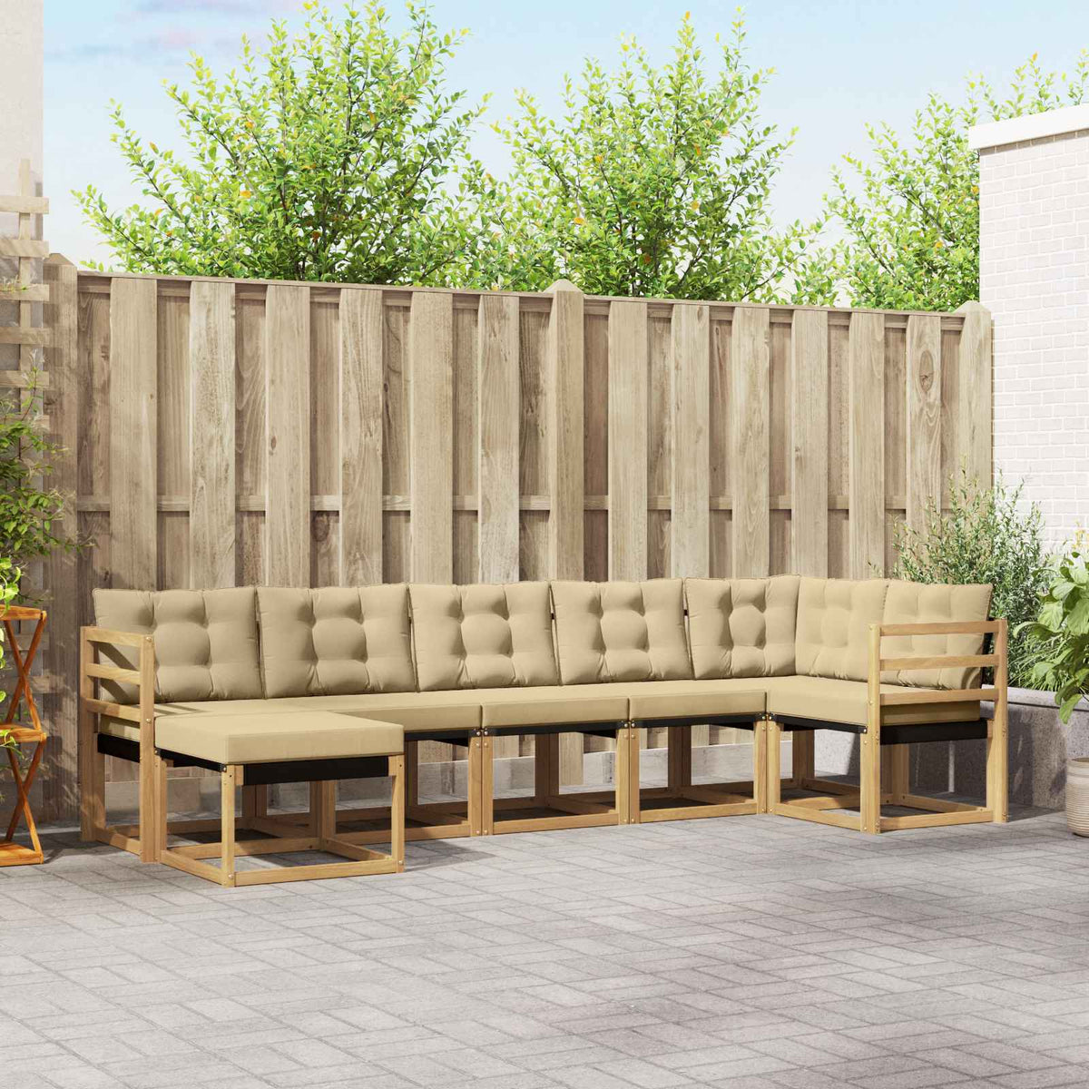Buiten bankenset met kussen 7 pcs Wit en Beige is nu te koop bij PeponiXL, paradijselijk wonen!