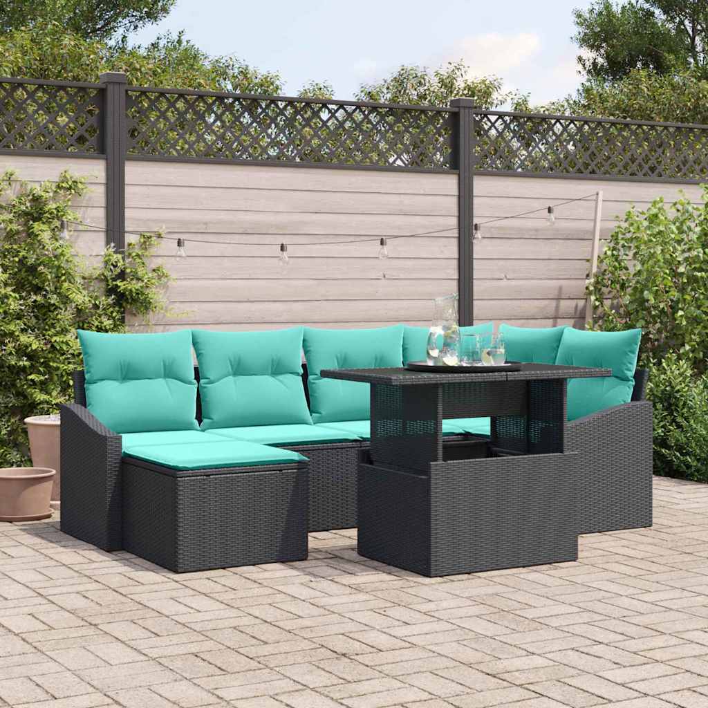 Bankstel met kussen met opslag 7 pcs Zwart en Blauw Poly riet is nu te koop bij PeponiXL, paradijselijk wonen!