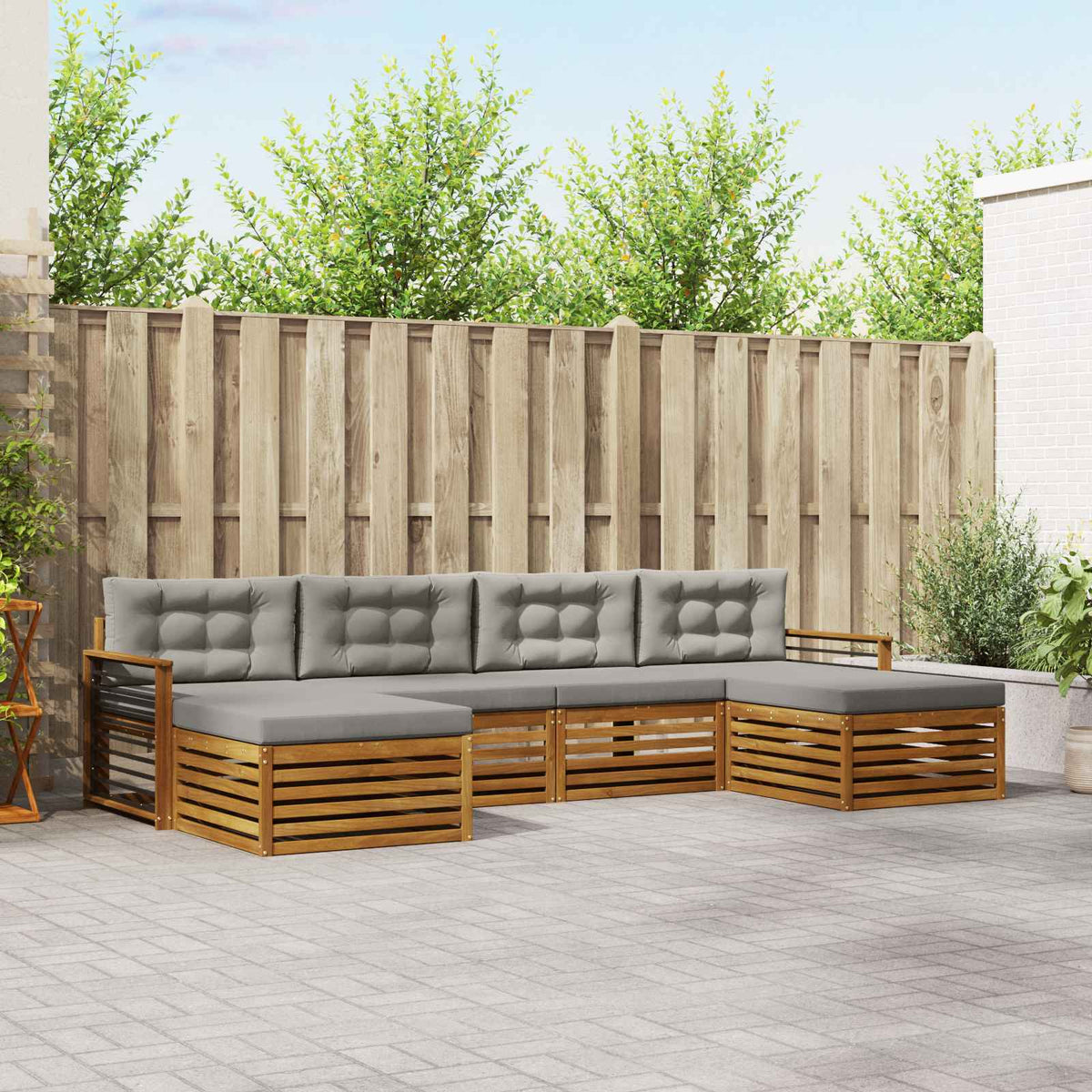Sofa-Sets 6 pcs Natuurlijk en Lichtgrijs Massief Acaciahout is nu te koop bij PeponiXL, paradijselijk wonen!