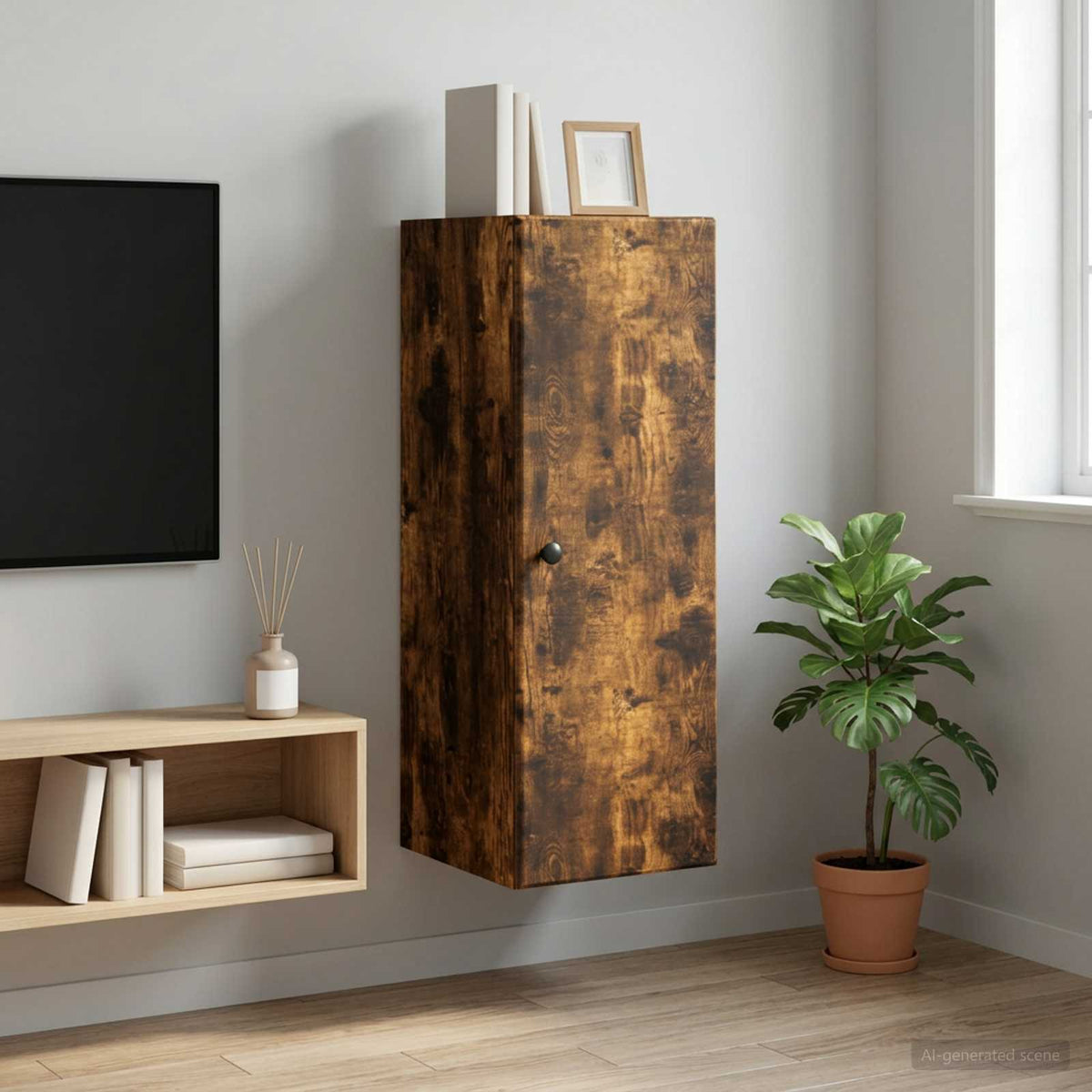 Wandkast Gerookt eiken 33 x 34,5 x 90 cm Bewerkt hout is nu te koop bij PeponiXL, paradijselijk wonen!