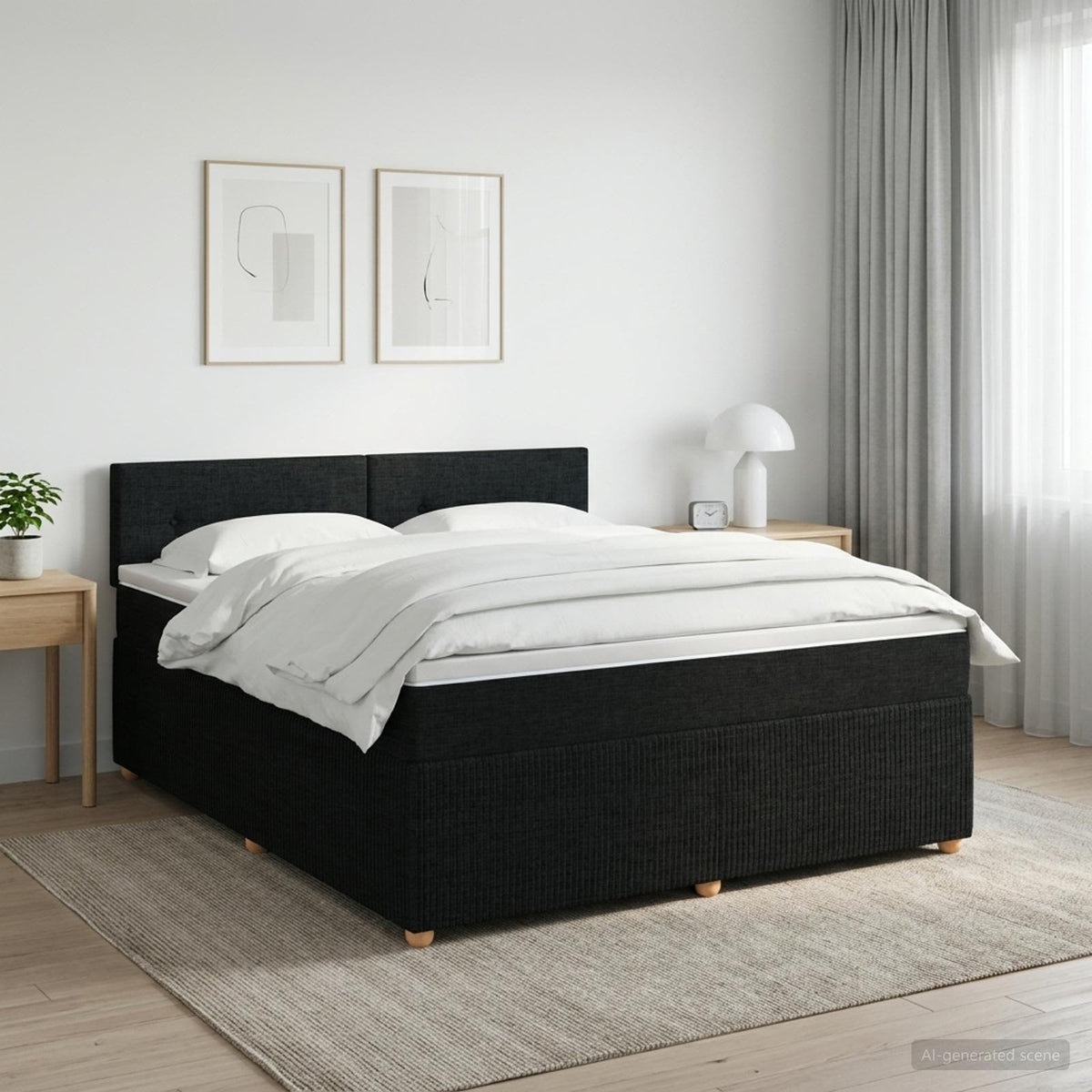 Boxspringbed met matras met hoofdeinde Zwart 140 x 200 cm Stof is nu te koop bij PeponiXL, paradijselijk wonen!