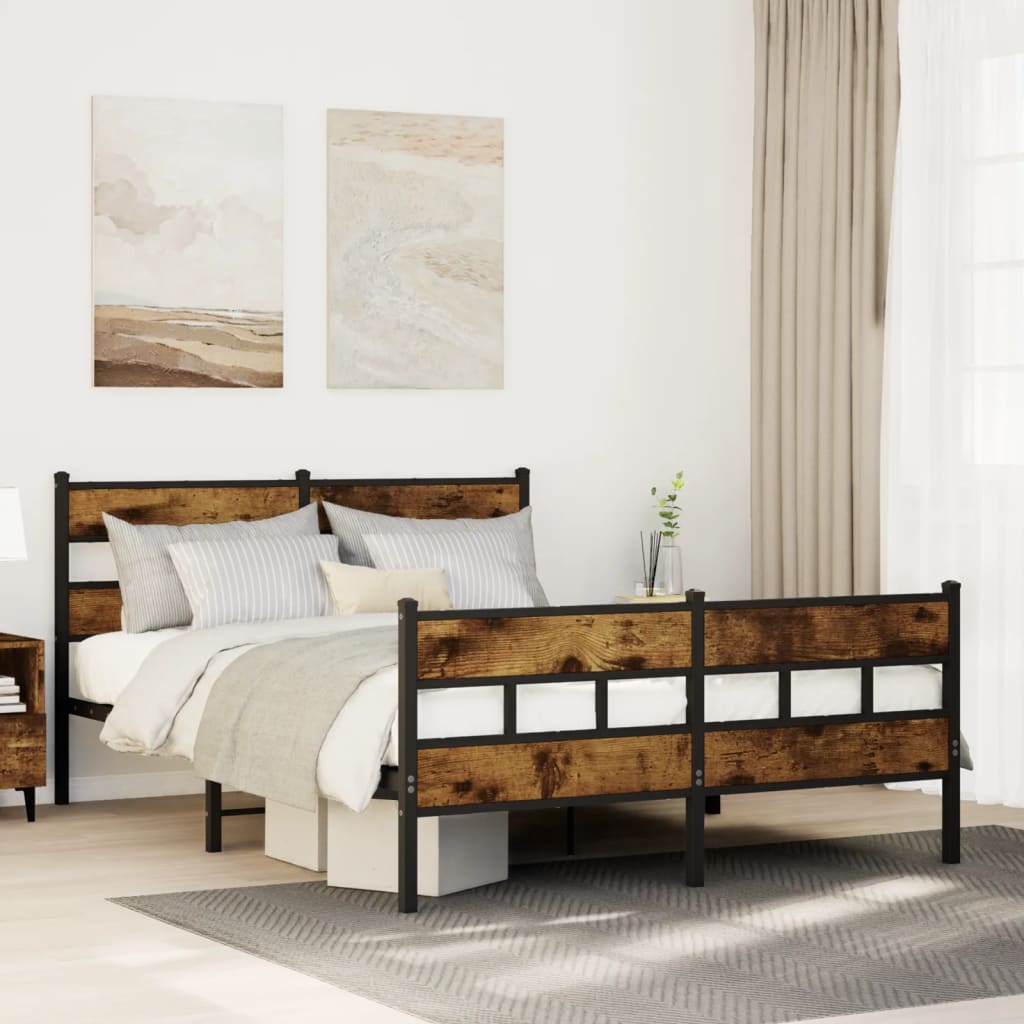Bedframe zonder matras metaal gerookt eikenkleurig 160x200 cm is nu te koop bij PeponiXL, paradijselijk wonen!