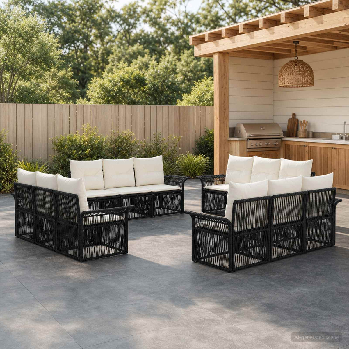 Tuinbankenset 12 pcs Zwart poly rattan is nu te koop bij PeponiXL, paradijselijk wonen!