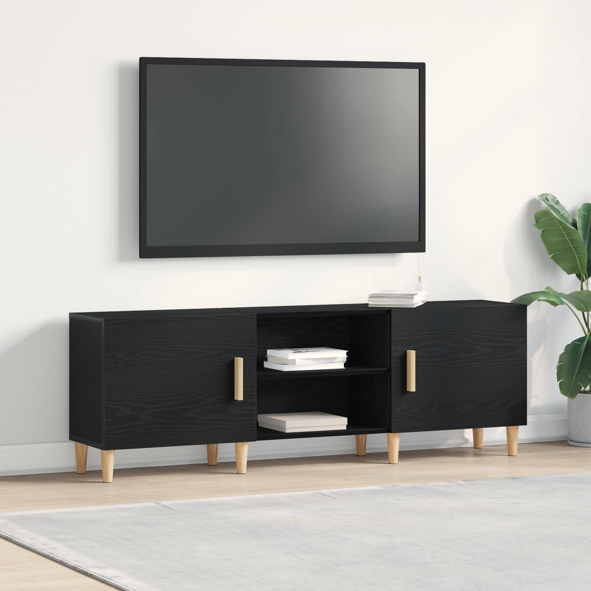 TV-kast Zwart Eiken 150 x 30 x 50 cm Bewerkt hout is nu te koop bij PeponiXL, paradijselijk wonen!