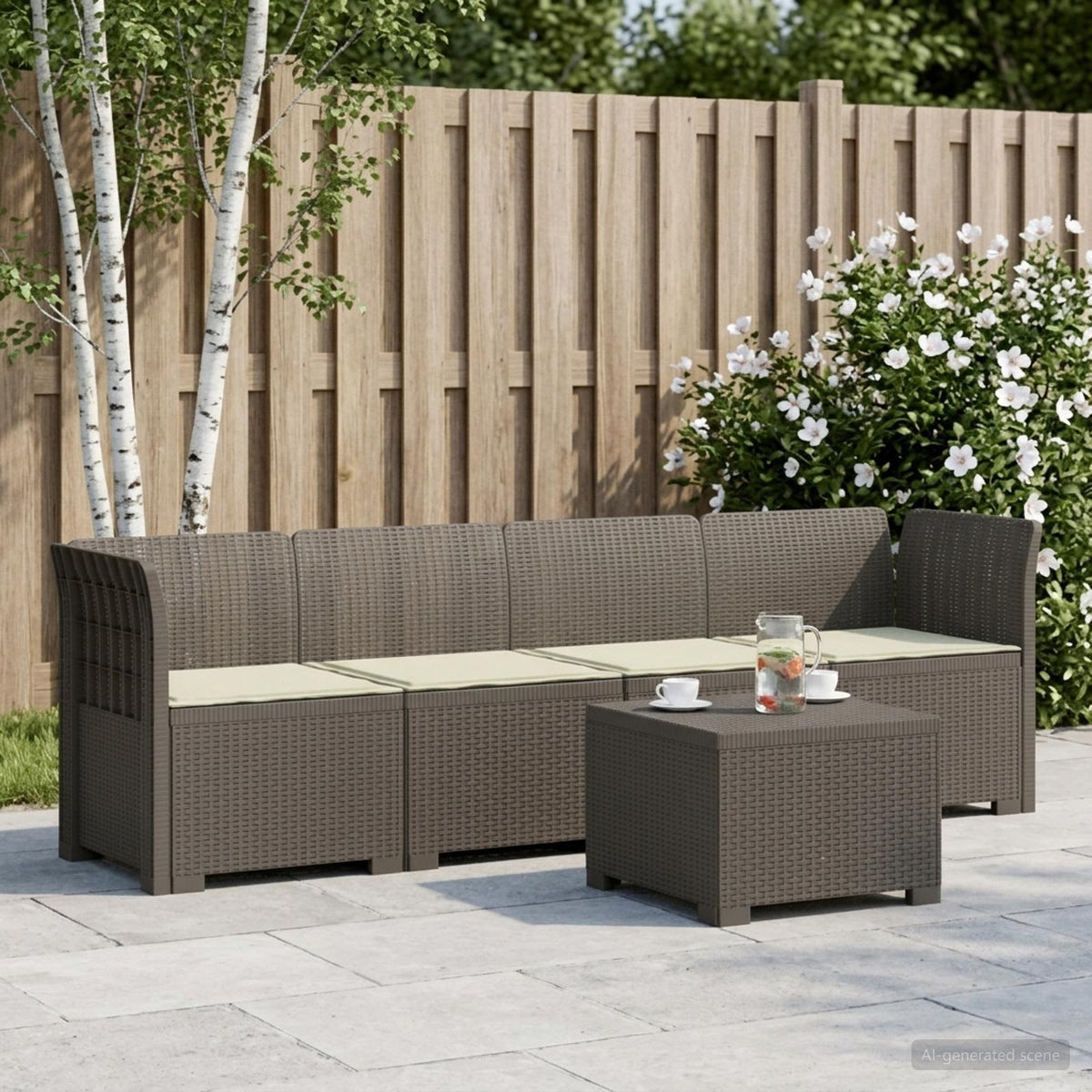4-Persoons Tuin Sofa met Kussens Rieten Look PP Lichtgrijs is nu te koop bij PeponiXL, paradijselijk wonen!