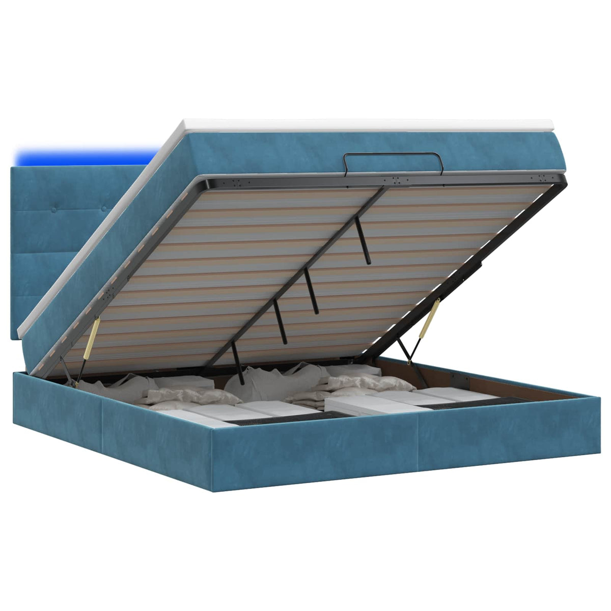Ottoman Bed met Matrassen en LED Donkerblauw 140 x 200 cm is nu te koop bij PeponiXL, paradijselijk wonen!