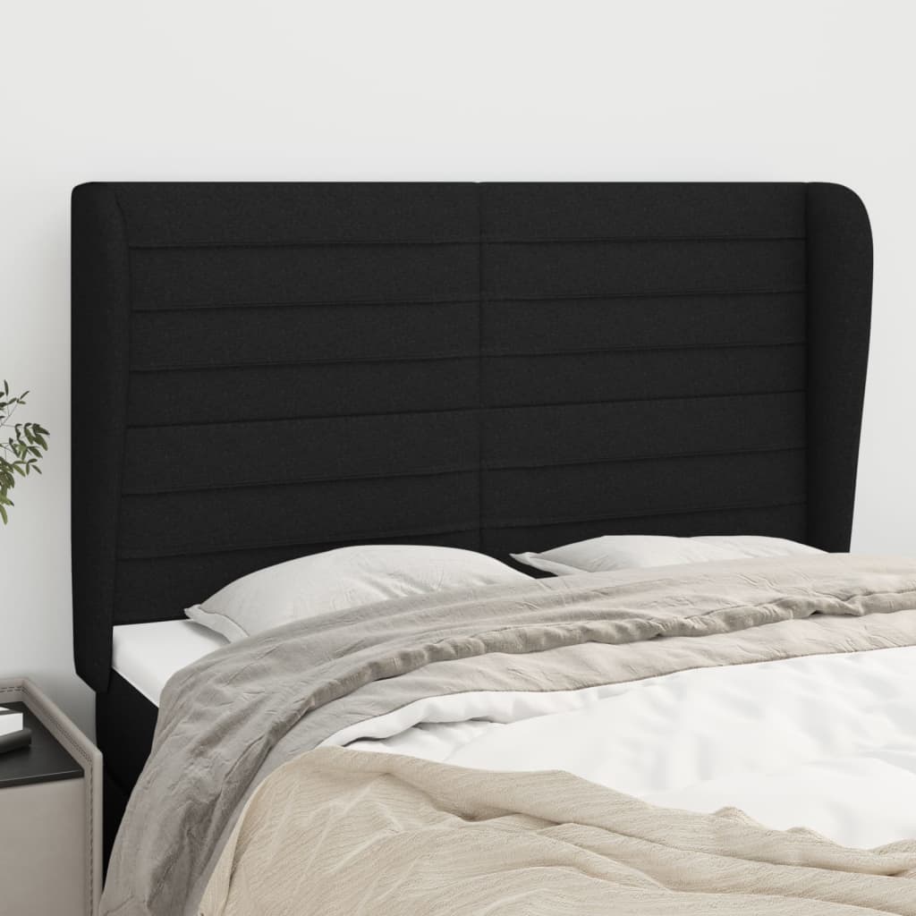 Hoofdbord met randen 147x23x118/128 cm stof zwart is nu te koop bij PeponiXL, paradijselijk wonen!