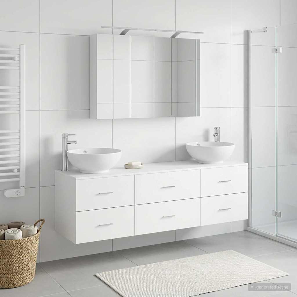 Badkamermeubelset 4 st Wit Bewerkt hout en glas is nu te koop bij PeponiXL, paradijselijk wonen!