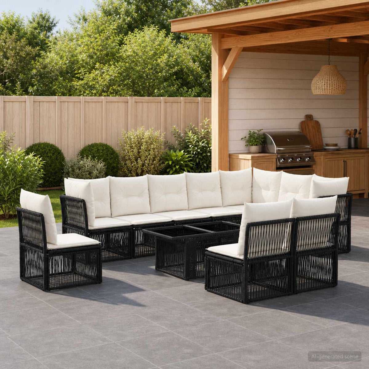 Tuinbankenset 11 st Zwart poly rattan is nu te koop bij PeponiXL, paradijselijk wonen!