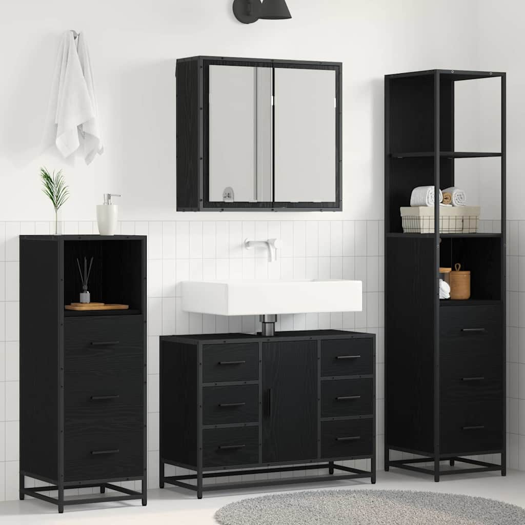 Badkamermeubelset met lade 3 pcs Zwart Eiken Bewerkt hout is nu te koop bij PeponiXL, paradijselijk wonen!