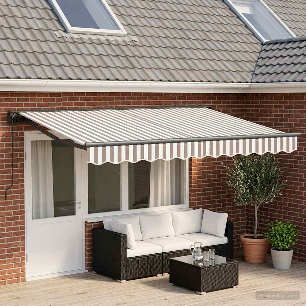 Uitschuifbare luifel Lichtgrijs en wit. 4,5 × 3 m is nu te koop bij PeponiXL, paradijselijk wonen!