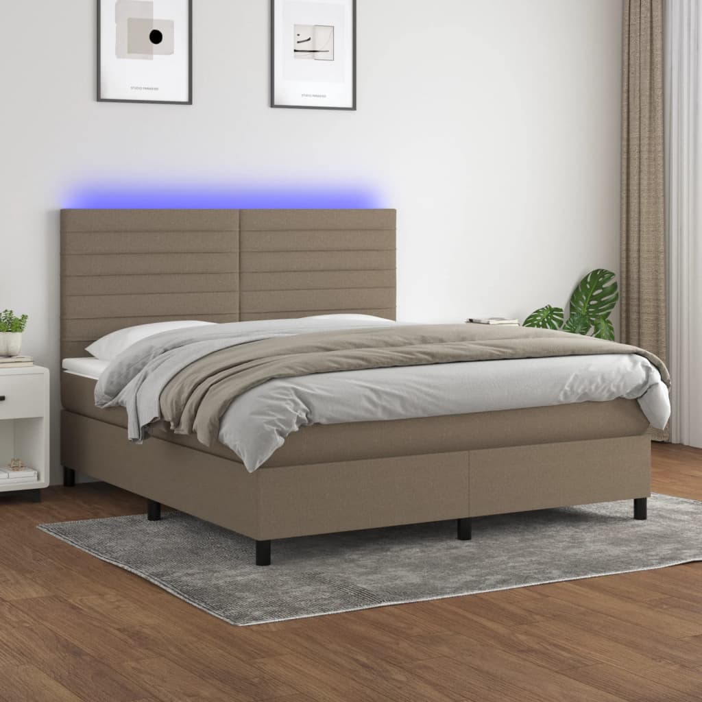 Boxspring met matras en LED stof taupe 160x200 cm is nu te koop bij PeponiXL, paradijselijk wonen!