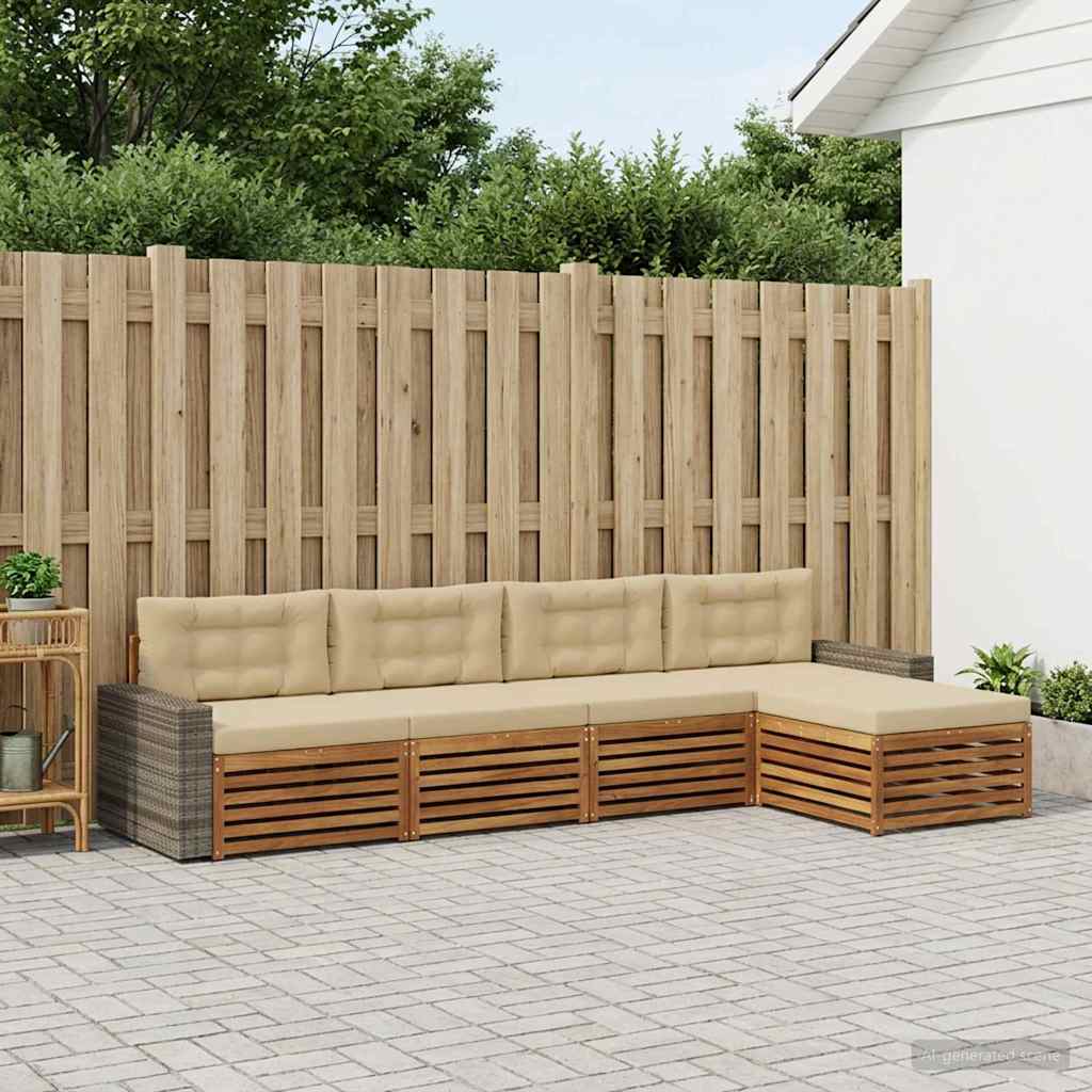 Buiten bankenset met kussen 5 pcs Natuurlijk en Beige Polyester is nu te koop bij PeponiXL, paradijselijk wonen!