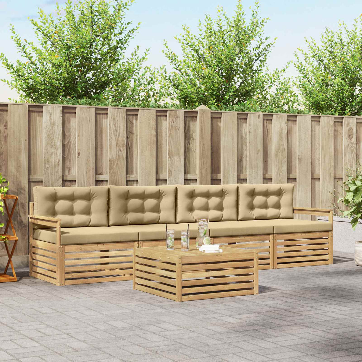 Buiten bankenset 5 pcs Wit en Beige Massief Acaciahout is nu te koop bij PeponiXL, paradijselijk wonen!