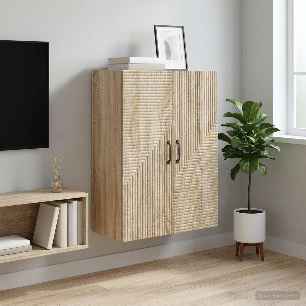 Wandkast Sonoma Eiken 66 x 34,5 x 90 cm Bewerkt hout is nu te koop bij PeponiXL, paradijselijk wonen!