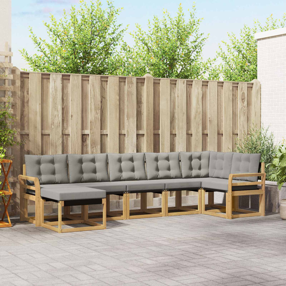 Buiten bankenset met kussen 7 pcs Wit en Lichtgrijs is nu te koop bij PeponiXL, paradijselijk wonen!
