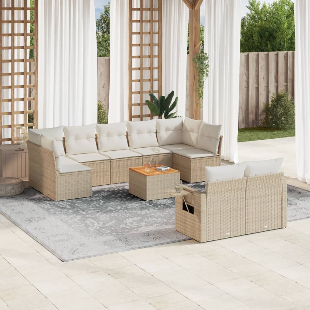 10-delige Loungeset met kussens poly rattan beige is nu te koop bij PeponiXL, paradijselijk wonen!