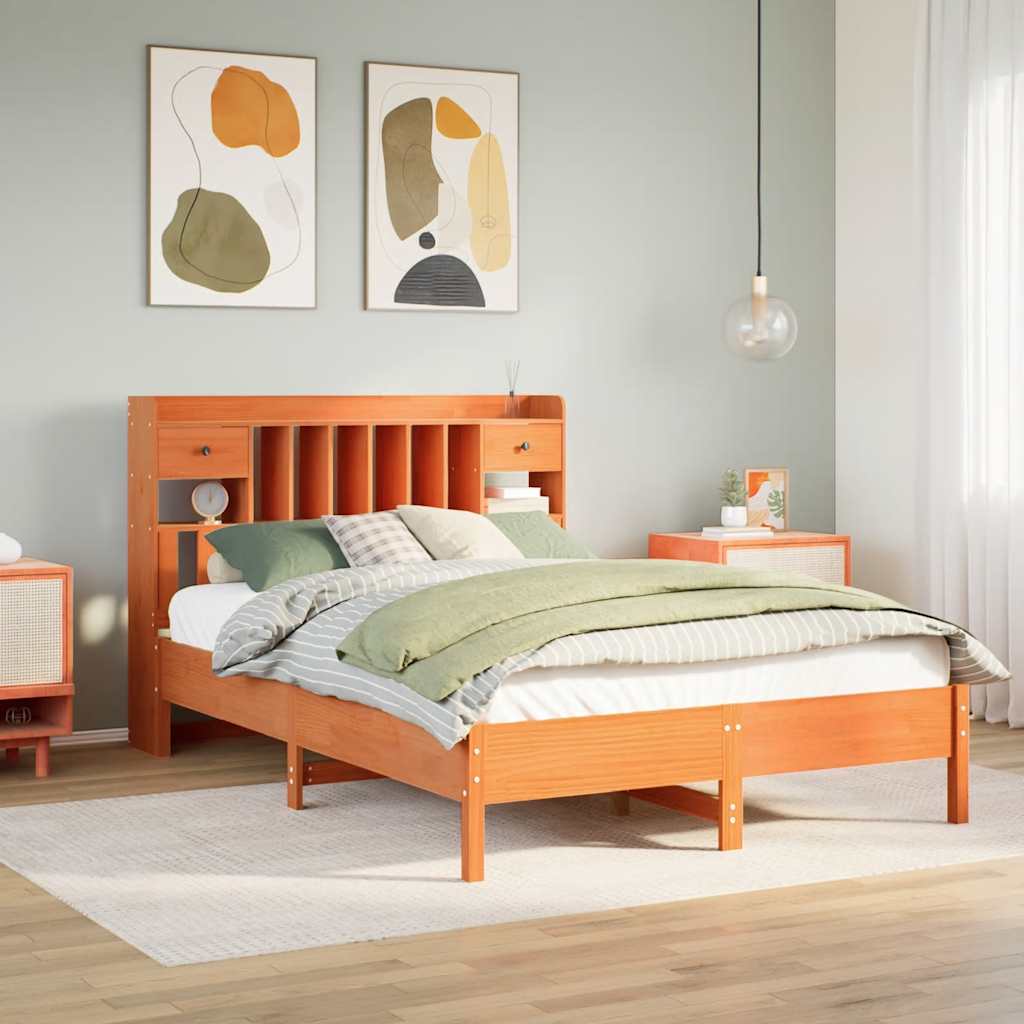 Bed met boekenkast zonder matras grenenhout wasbruin 160x200 cm is nu te koop bij PeponiXL, paradijselijk wonen!