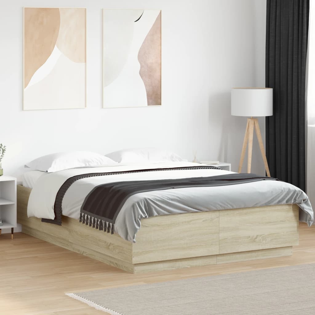 Bedframe met LED-verlichting sonoma eikenkleurig 160x200 cm is nu te koop bij PeponiXL, paradijselijk wonen!