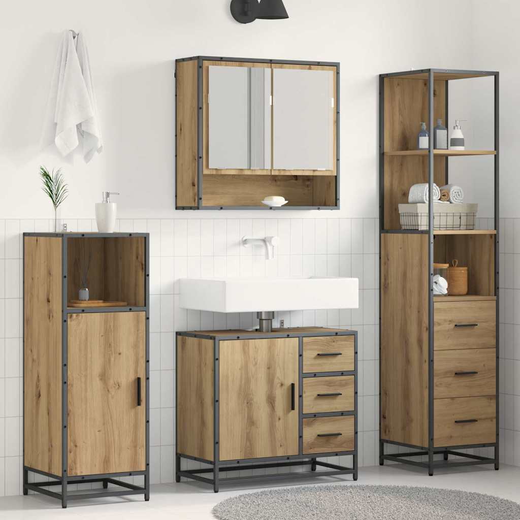 Badkamermeubelset met lade 3 pcs Artisan Eiken Bewerkt hout is nu te koop bij PeponiXL, paradijselijk wonen!