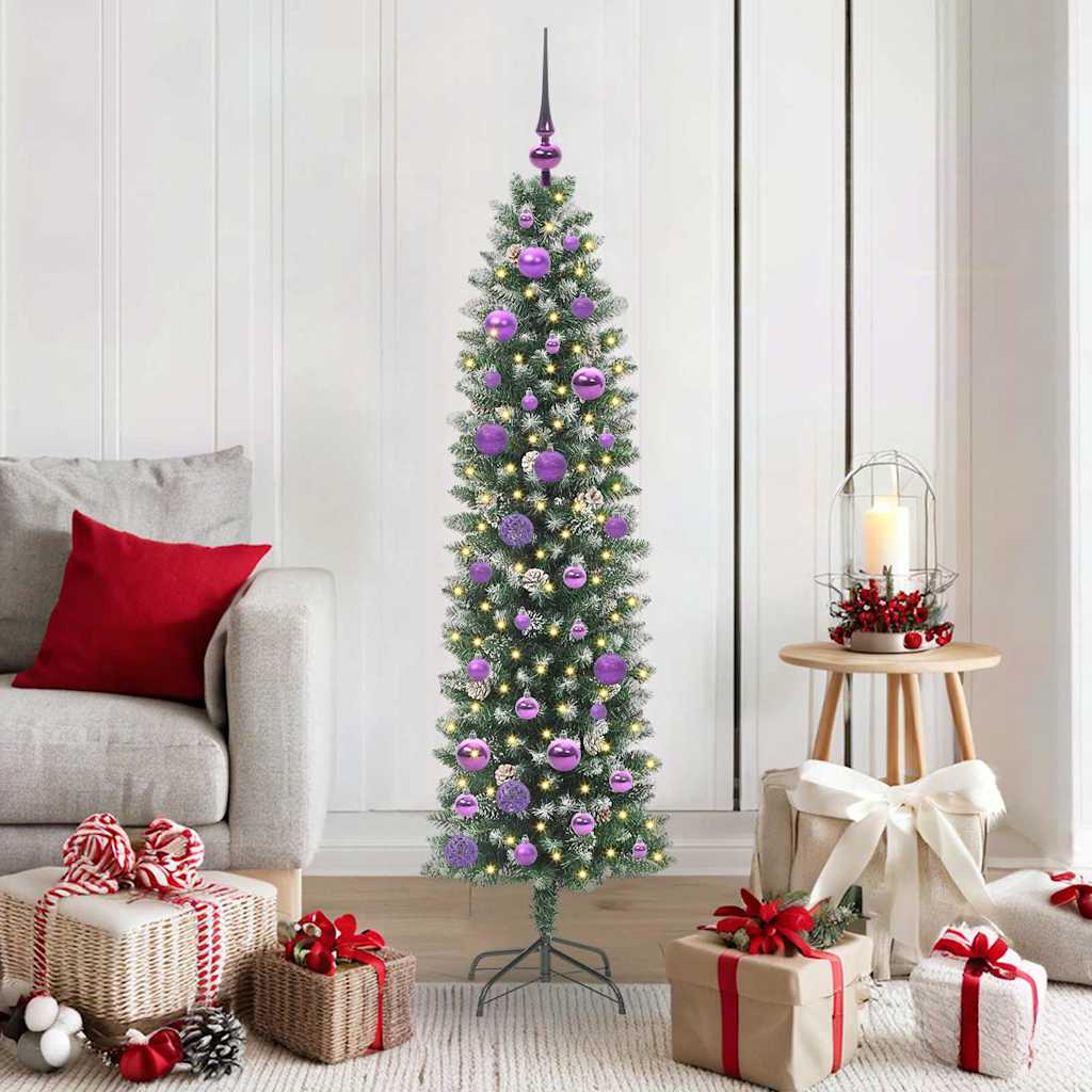 Kunstmatige slanke kerstboom met 150 LED Groen en Wit 150 cm is nu te koop bij PeponiXL, paradijselijk wonen!
