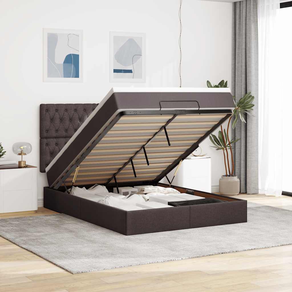 Ottoman bed met matras 140x200cm stof donkerbruin is nu te koop bij PeponiXL, paradijselijk wonen!