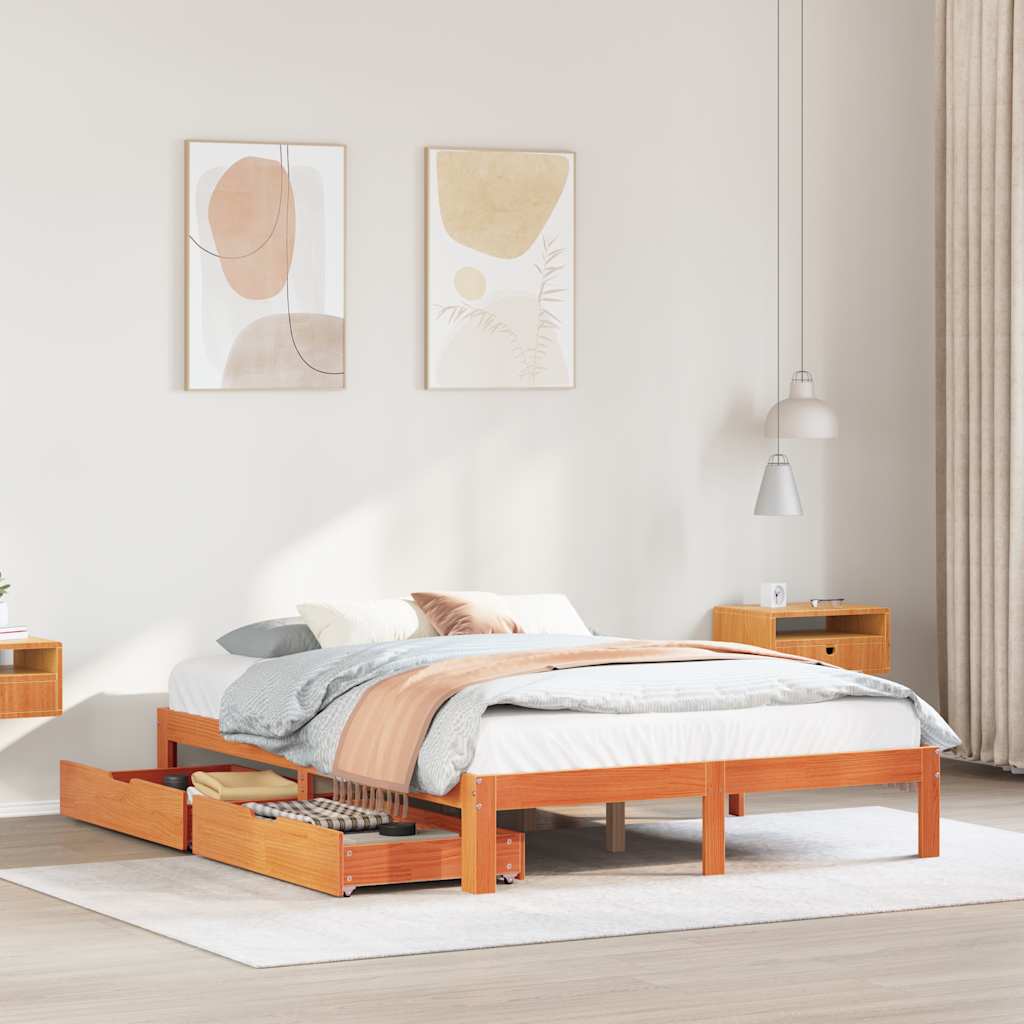 Bedframe met lades massief grenenhout wasbruin 135x190 cm is nu te koop bij PeponiXL, paradijselijk wonen!