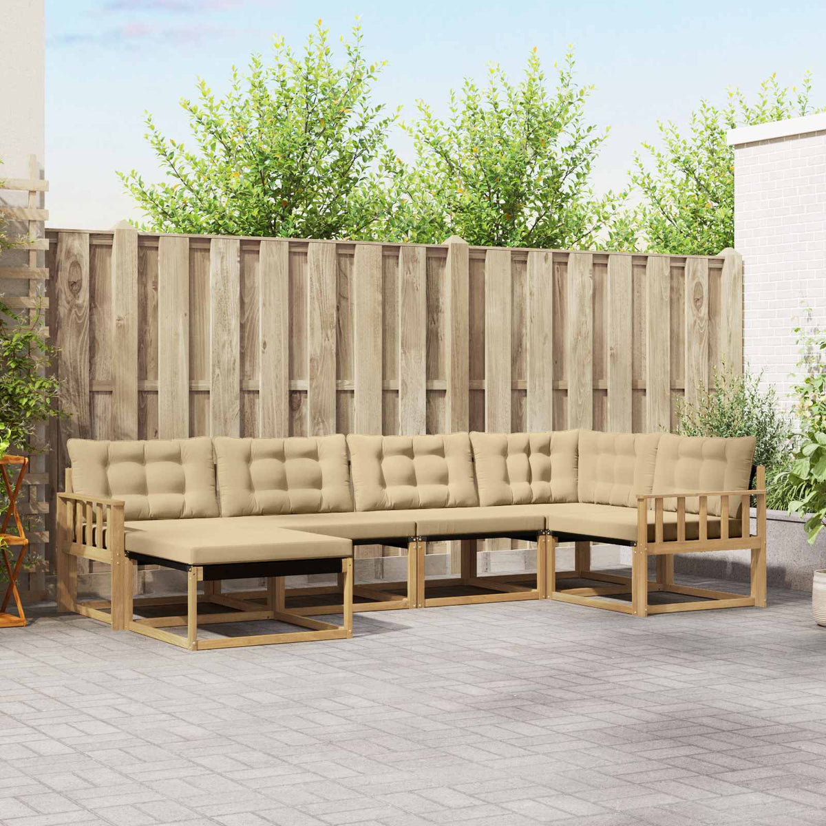 Buiten bankenset met kussen 6 pcs Wit en Beige is nu te koop bij PeponiXL, paradijselijk wonen!