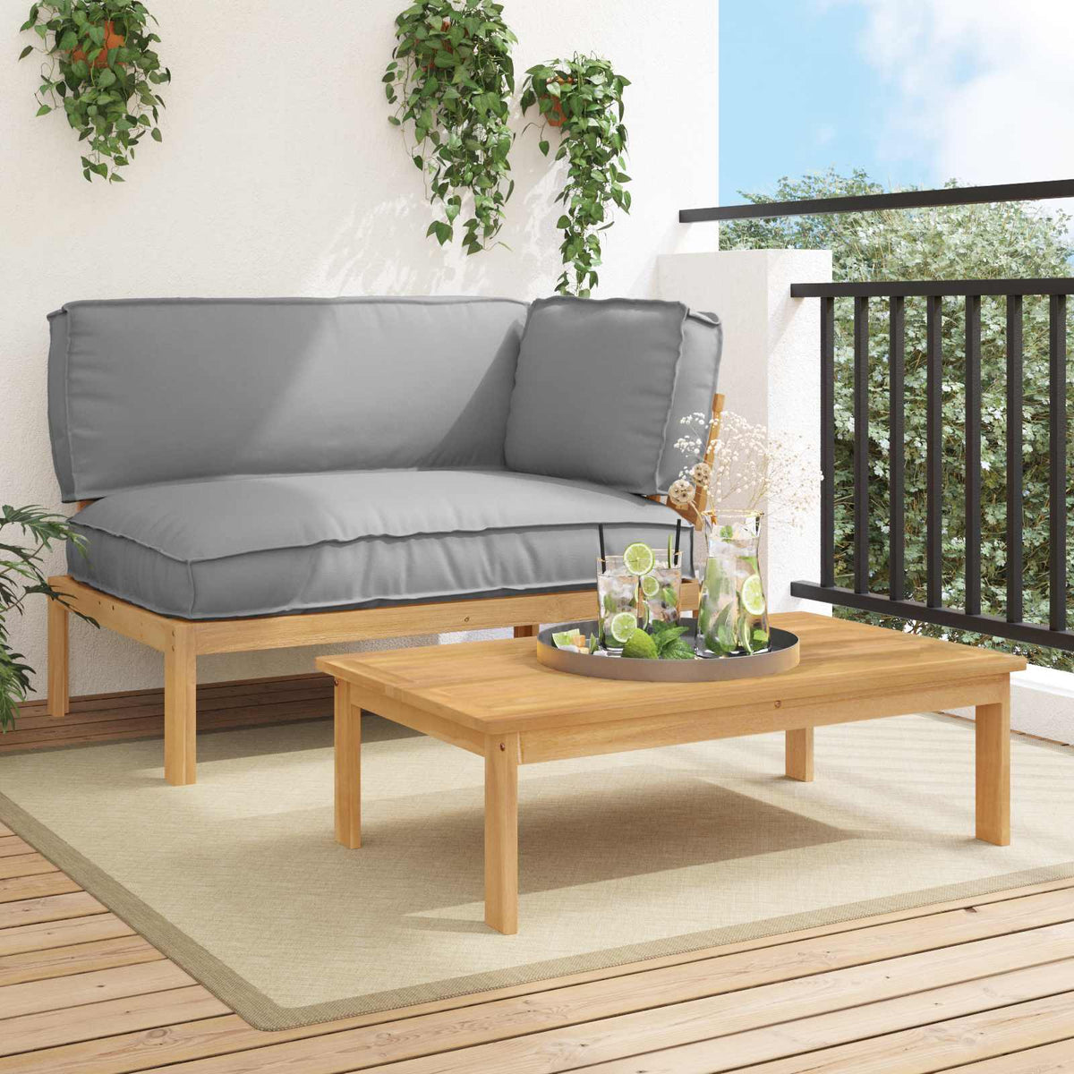 Bankstel met kussen Effen 2 pcs Grijs Massief Acaciahout is nu te koop bij PeponiXL, paradijselijk wonen!