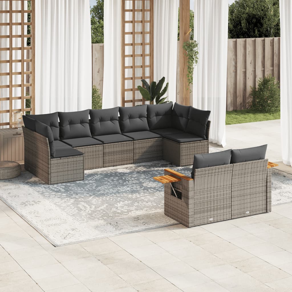 9-delige Loungeset met kussens poly rattan grijs is nu te koop bij PeponiXL, paradijselijk wonen!