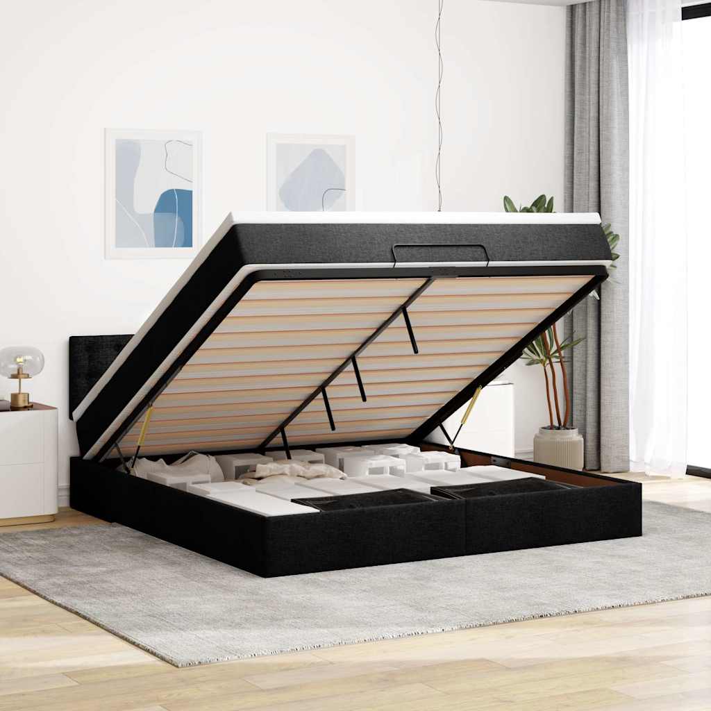 Bed poef met matras en LED's 180x200 cm stof zwart is nu te koop bij PeponiXL, paradijselijk wonen!