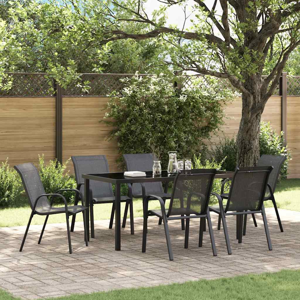 Tuinstoelen stapelbaar 6 st textileen stof zwart is nu te koop bij PeponiXL, paradijselijk wonen!