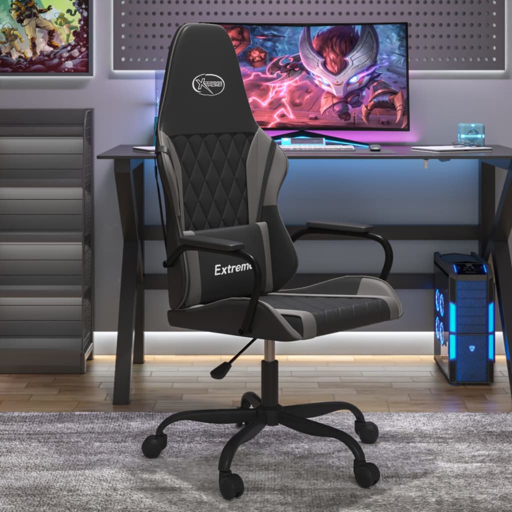 Gamestoel kunstleer zwart en grijs is nu te koop bij PeponiXL, paradijselijk wonen!