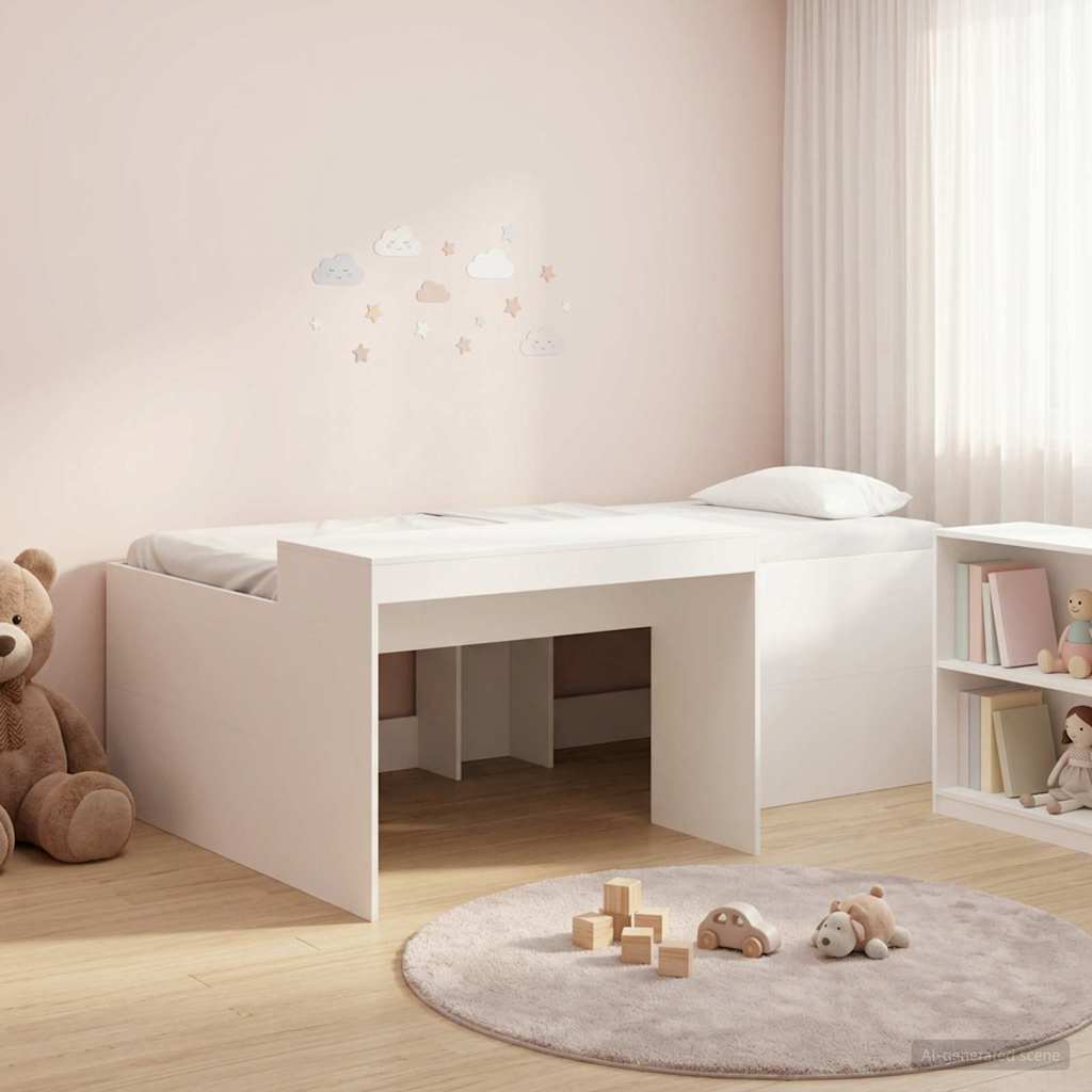 Hoge Bed Frame met Bureau voor Kinderen Wit 80 x 200 cm is nu te koop bij PeponiXL, paradijselijk wonen!