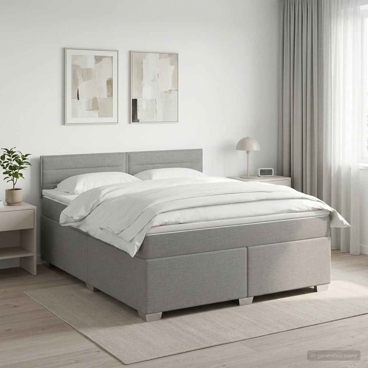 Boxspring Bed met Matras en LED Lichtgrijs 140 x 200 cm Stof is nu te koop bij PeponiXL, paradijselijk wonen!