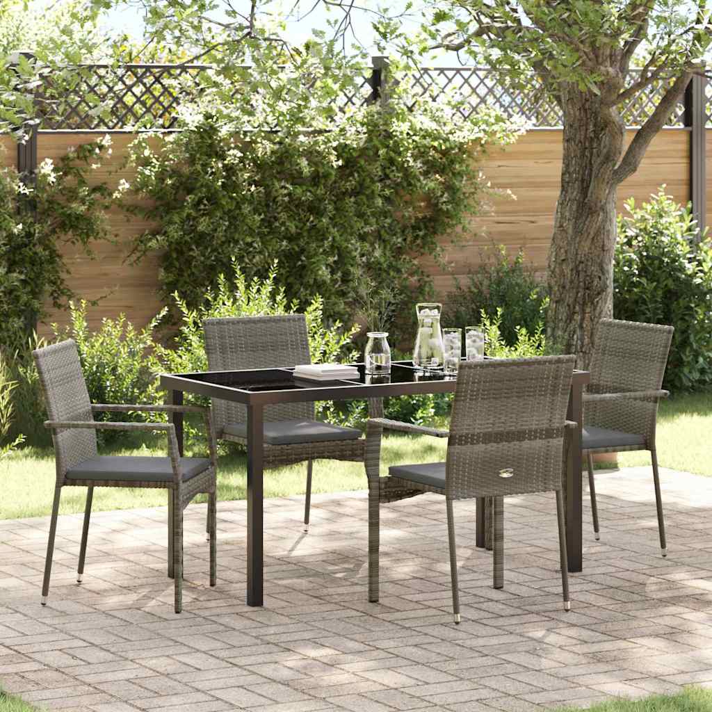Tuin eettafelset met kussen 5 pcs Grijs poly rattan is nu te koop bij PeponiXL, paradijselijk wonen!