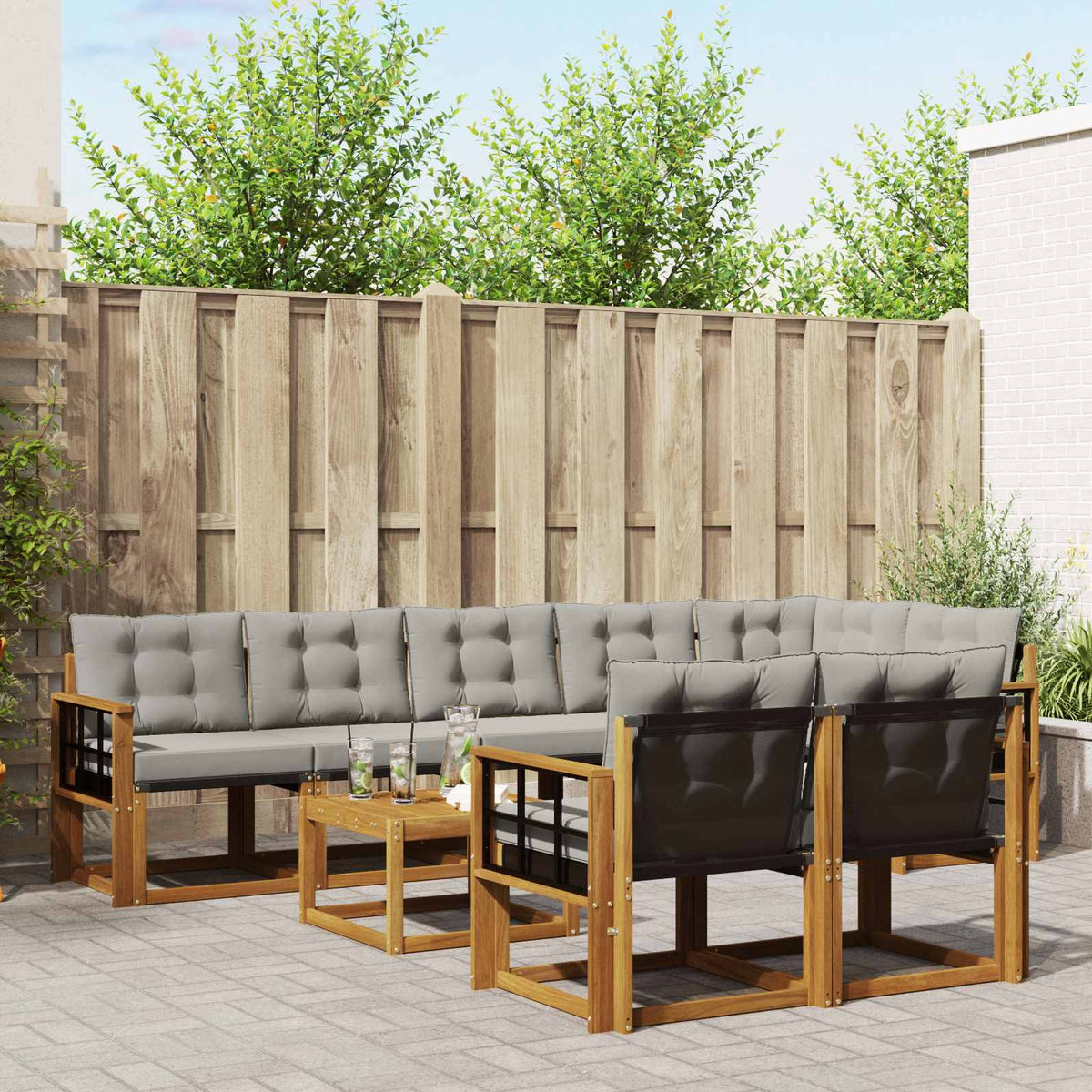 Buiten bankenset met kussen 9 pcs Natuurlijk en Lichtgrijs is nu te koop bij PeponiXL, paradijselijk wonen!