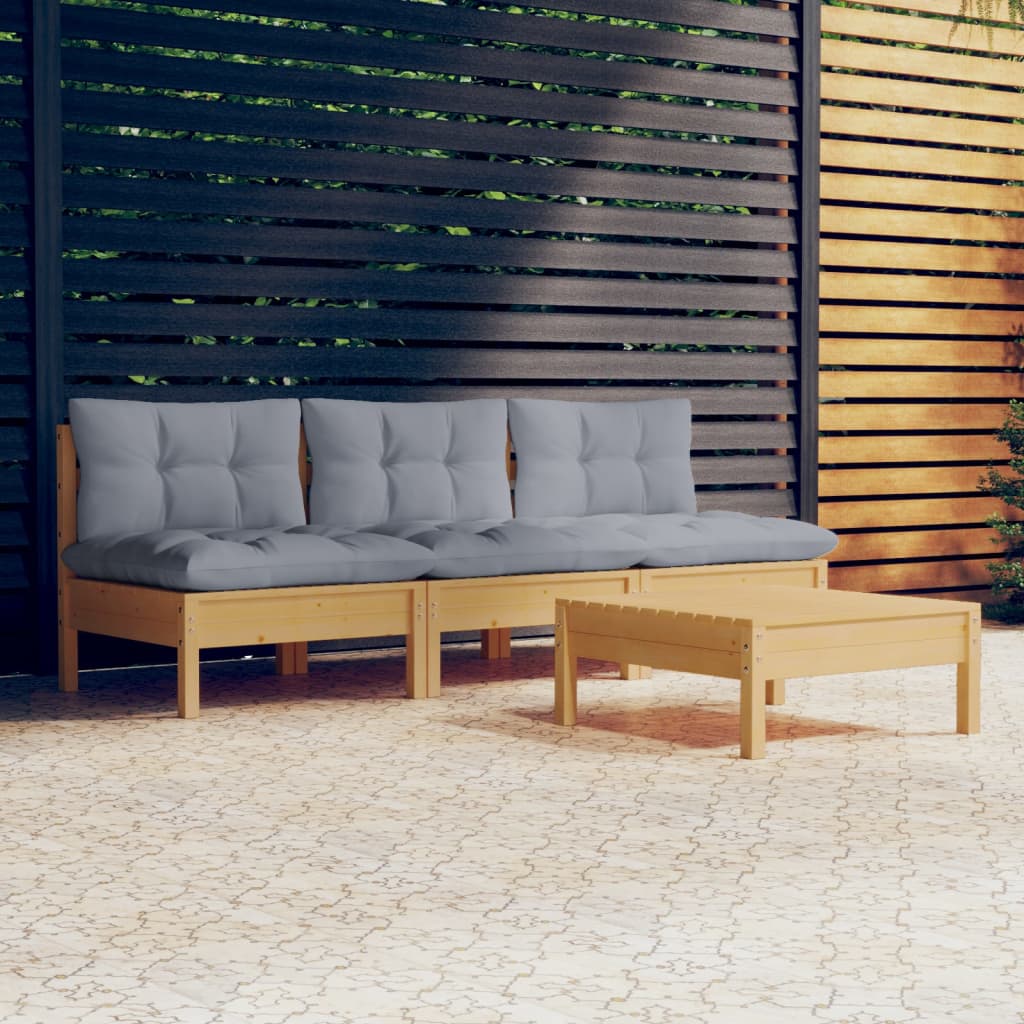 4-delige Loungeset met grijze kussens grenenhout is nu te koop bij PeponiXL, paradijselijk wonen!