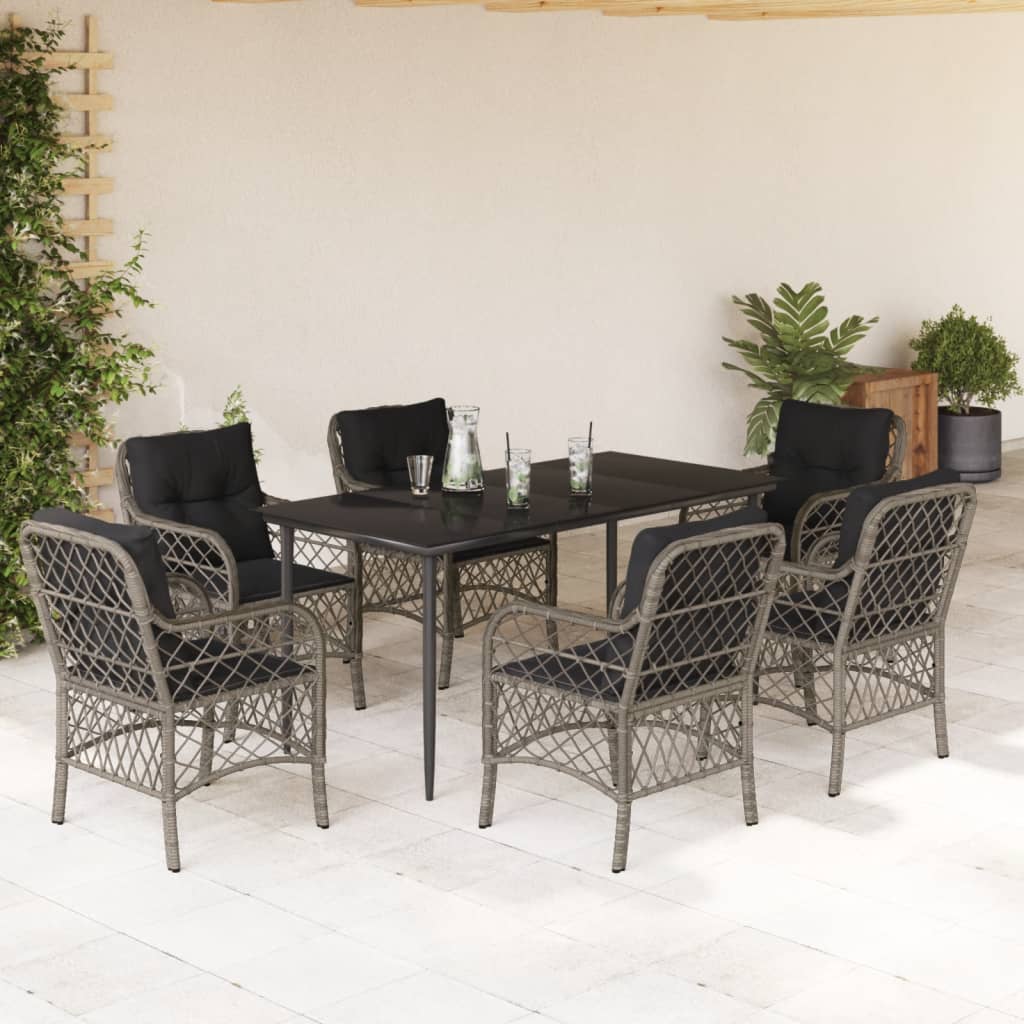 7-delige Tuinset met kussens poly rattan grijs is nu te koop bij PeponiXL, paradijselijk wonen!